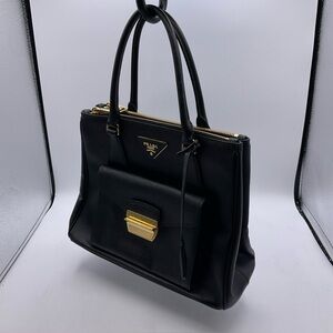 PRADA Saffiano Lux Metropolis Top-Handle Tote With Front Pocket Gold Hardware